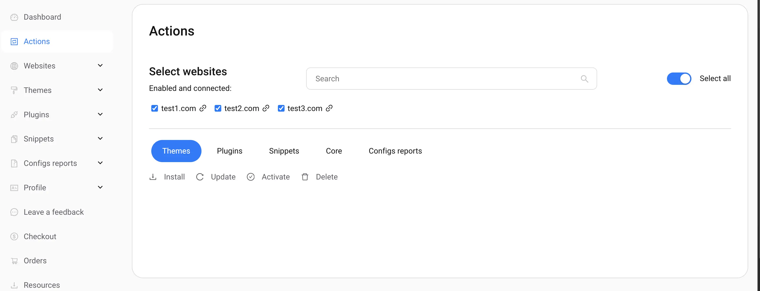 Selecting websites with checkboxes and Select All option