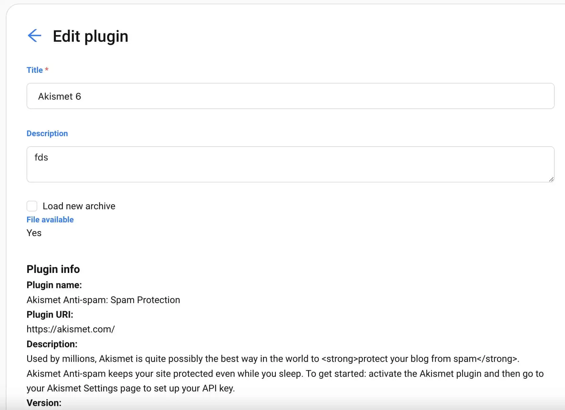 Upload Plugin Archive Screenshot