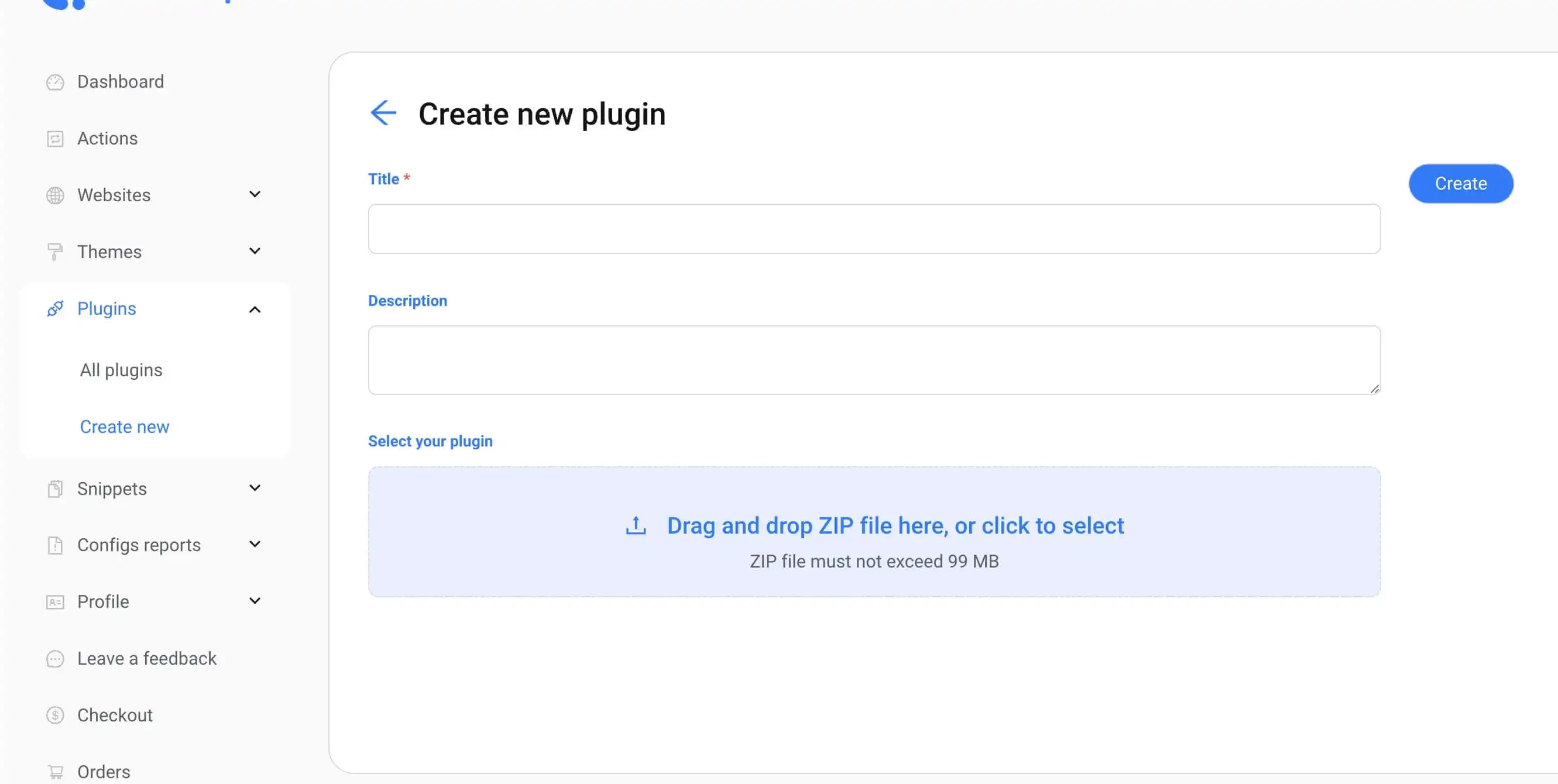 Create Plugin page