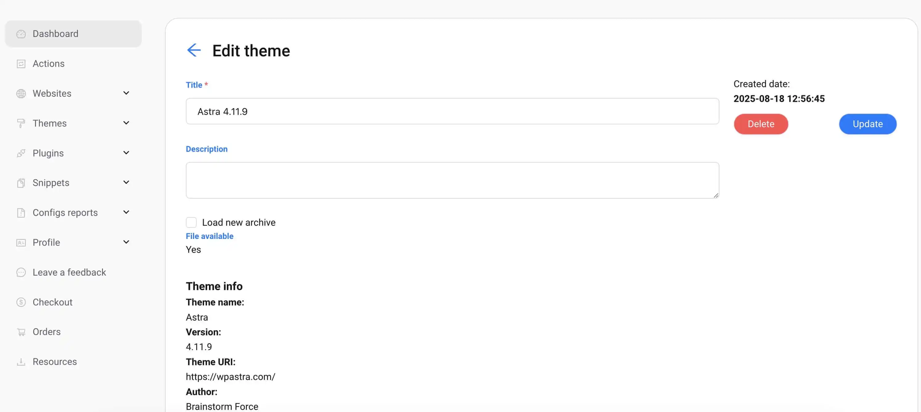 Upload Theme Archive Screenshot